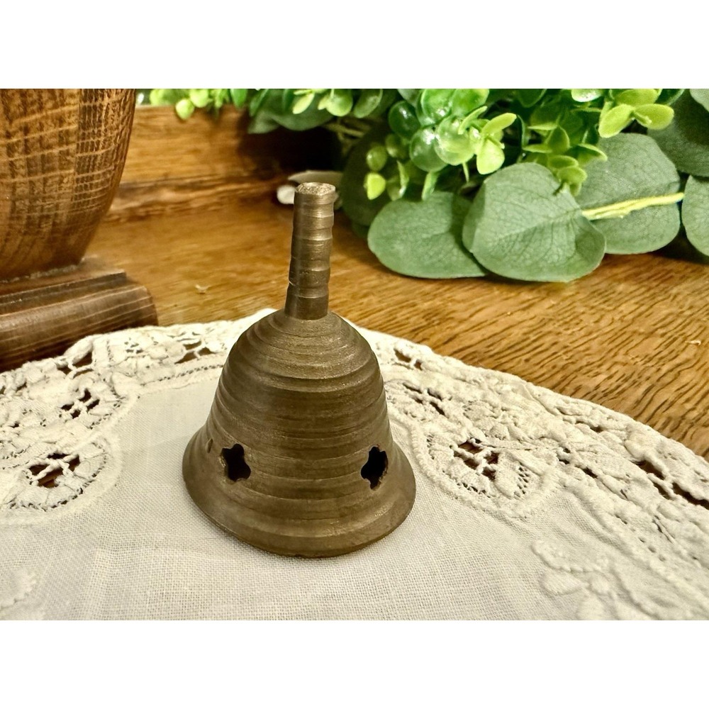 Vintage Brass Mini Bell 2.25" Cutout Design Holiday Decor Ornament Rustic Charm